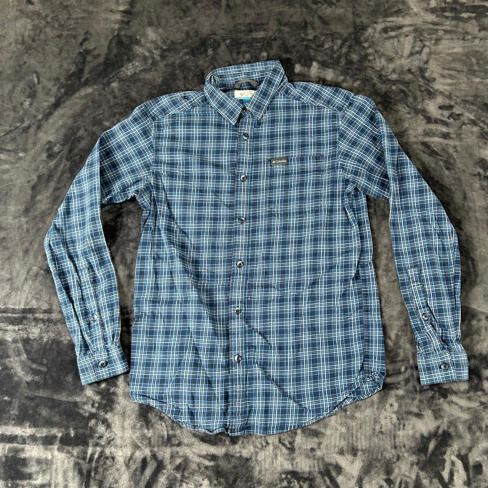 Columbia Plaid‎ Button Down Shirt Mens Small Blue Long Sleeve Stretch